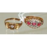 A small Victorian 15ct gold ring set with a central diamond and Rococo shell decoration to the