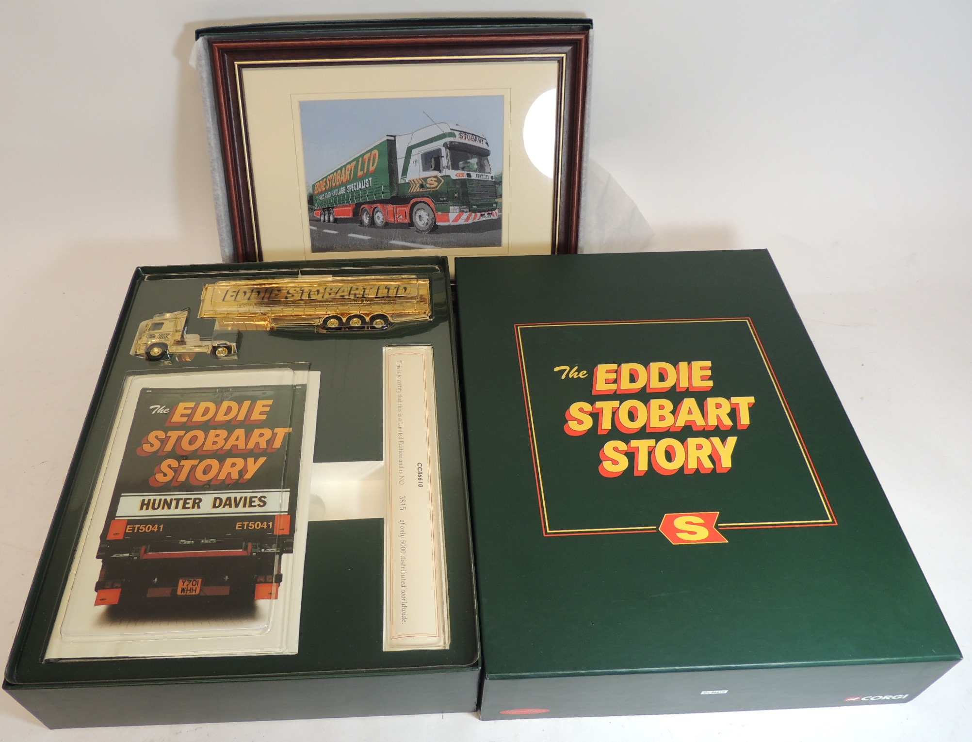 CORGI - limited edition Eddie Stobart gold metal lorry and book The Eddie Stobart Story in