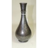 A 19th Century niello vase-shaped hookah pipe base, 23cms high