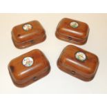 A set of four 19th Century Continental playing card counter boxes, each wooden box with hinged lid