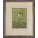 D. ROBERTSON STONECHAT SIGNED 19914 FRAMED WATER COLOUR 23 X 16CM