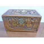 SMALL ORIENTAL CARVED CAMPHORALWOOD BOX 18CM TALL