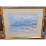 MARY ARMOUR MELLON UDRIGLE SIGNED FRAMED WATERCOLOUR MCEWAN GALLERY LABEL TO REVERSE. 30 X 45 CM