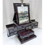 ORIENTAL HARDWOOD JEWELLERY CABINET WITH MIRROR AND INLAID DECORATION