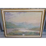 FRAMED WATERCOLOUR OF HIGHLAND LOCH SCENE - 49CM X 69CM