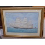 GRACE GIBSON, THE SAILING SHIP, SIGNED FRAMED WATERCOLOUR 51 X 71 CM
