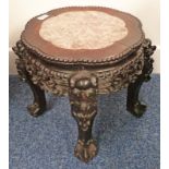 19TH CENTURY CHINESE HARDWOOD POT STAND WITH PINK MARBLE TOP