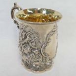 VICTORIAN SILVER CHRISTENING MUG WITH THISTLE DECORATION MARKED LONDON 1858