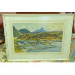 LESLIE P STUART D.A. THE SEA POOL, INVERPOLLY SIGNED FRAMED WATERCOLOUR 39 X 59 CM