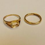 9CT GOLD WEDDING BAND AND ONE OTHER 9CT GOLD GEM SET RING