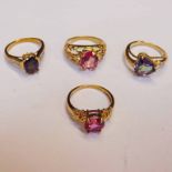 4 9CT GOLD DIAMOND AND GEM SET RINGS