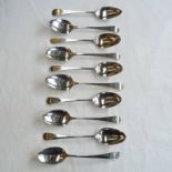 SELECTION OF 10 GEORGE III SILVER OLD ENGLISH PATTERN TABLESPOONS WITH VARIOUS DATES AND MAKERS