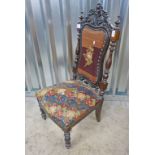 19TH CENTURY SIDE CHAIR WITH TAPESTRY SEAT & BACK ON TURNED SUPPORTS