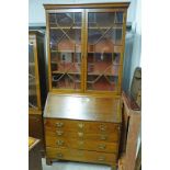 LATE 19TH CENTURY INLAID MAHOGANY BUREAU BOOKCASE WITH 2 GLAZED DOORS OVER FALL FRONT OVER 4 LONG