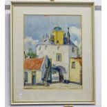 MARSHALL BROWN CONTINENTAL STREET SCENE WITH FIGURES SIGNED FRAMED WATERCOLOUR 50 X 38CM