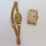 GOLD WRISTWATCH MARKED 9CT BOTH CASE AND WORKS MARKED ROLEX AND ONE OTHER DIAL WITH CASE MARKED 375