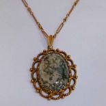 9CT GOLD AGATE PENDANT ON BOX LINK CHAIN
