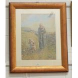 TOM MCEWAN BABYSITTING THE GRANDCHILDREN SIGNED GILT FRAMED WATERCOLOUR 59 X 43CM