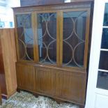 20TH CENTURY MAHOGANY BOOKCASE WITH 3 ASTRAGAL GLAZED DOORS OVER 3 PANEL DOORS ON BRACKET SUPPORTS