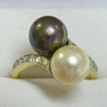 CULTURED PEARL & DIAMOND DRESS RING IN CROSSOVER SETTING