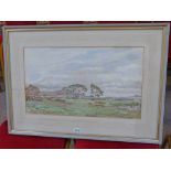 JOHN A.S. DUNCAN THE 9TH HOLE SIGNED FRAMED WATER COLOUR 32 X 54 CM