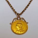 GOLD £2 COIN WITH MOUNT ON 9CT GOLD CHAIN