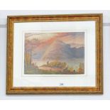 HIGHLAND SCENE WITH BOAT SIGNED & DATED 1865 GILT FRAMED WATERCOLOUR 31 X 46CM