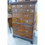 18TH CENTURY WALNUT CHEST ON CHEST OF 3 SHORT DRAWERS OVER 6 LONG DRAWERS ON BRACKET SUPPORTS