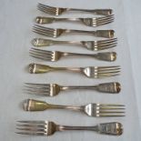 SET OF 6 GEORGE IV SILVER TABLE FORKS BY WILLIAM CHAWNER, LONDON 1822 AND 3 OTHER MATCHING SILVER