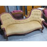 19TH CENTURY MAHOGANY CHAIR BACK SETTEE ON CABRIOLE SUPPORTS