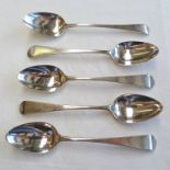 SET OF 4 GEORGE III SILVER DESSERT SPOONS MARKED LONDON 1819 AND ONE OTHER MARKED LONDON 1807
