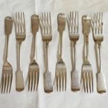 SET OF EIGHT SILVER FIDDLE PATTERN VICTORIAN TABLE FORKS, EDINBURGH 1847