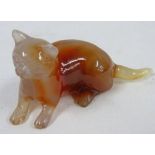AN INTERESTING CHINESE 19TH OR EARLY 20TH CENTURY CAT IN GREY BROWN HARDSTONE, LENGTH 10CMS