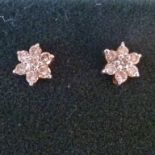 PAIR OF DIAMOND CLUSTER EARRINGS THE SETTING MARKED 18K