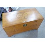 ORIENTAL CAMPHORWOOD TRUNK WITH CARVED DECORATION 101 CM WIDE