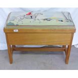 20TH CENTURY BEECH TAPESTRY TOPPED PIANO STOOL ON SQUARE SUPPORTS