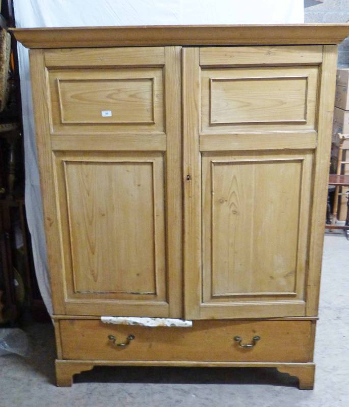 19TH CENTURY PINE CUPBOARD WITH 2 PANEL DOORS OVER DRAWER