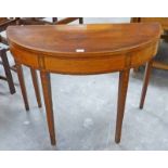 19TH CENTURY SATINWOOD INLAID MAHOGANY TURNOVER CARD TABLE ON SQUARE TAPERED SUPPORTS 74CM TALL