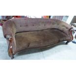 19TH CENTURY MAHOGANY FRAMED SETTEE WITH BROWN BUTTON BACK CARVING