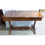 EARLY 19TH CENTURY MAHOGANY LIBRARY SIDE TABLE WITH 2 DRAWERS & SHAPED SUPPORTS LENGTH 122CMS