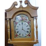 19TH CENTURY PINE CASED GRANDFATHER CLOCK WITH PAINTED DIAL 219CM TALL