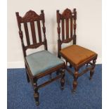 2 MAHOGANY HALL CHAIRS WITH DECORATIVE CARVED BACKS ON TAPERED SUPPORTS