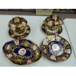 19TH CENTURY PORCELAIN DESSERT SERVICE WITH COBALT, GILT & FLORAL DECORATION, COMPRISING OF 2 LIDDED