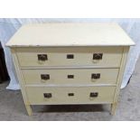 ARTS & CRAFTS CABINET WITH 3 LONG DRAWERS WITH BRASS FITTINGS, HEIGHT 80CMS
