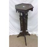 20TH CENTURY CARVED HARDWOOD PLANT STAND ON 3 SPREADING SUPPORTS