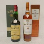 1 BOTTLE MACALLAN 10 YEAR OLD SINGLE MALT WHISKY - 700ML, 40% VOLUME IN BOX & 1 BOTTLE THE GLENLIVET