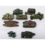 SELECTION OF MILITARY VEHICLES INCLUDING CROMWELL TANK, JOE HILLCO TANK, DINKY MOTORCYCLE AND