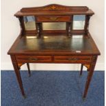 LATE 19TH CENTURY INLAID ROSEWOOD LADY'S DESK WITH MIRRORED BACK OVER LEATHER INSERT OVER 2