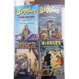 4 1ST EDITIONS BY CAPTAIN W E JOHNS: BIGGLES TAKES THE CASE, BIGGLES BREAKS THE SILENCE, BIGGLES