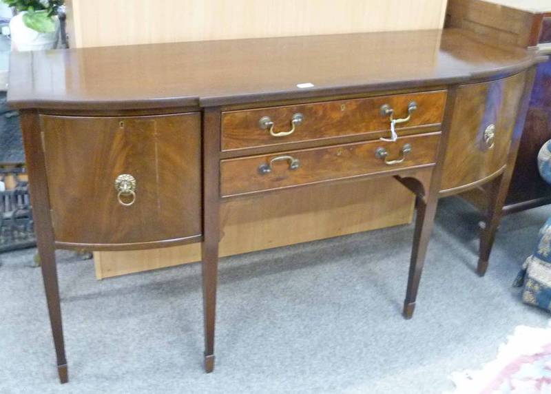 20TH CENTURY MAHOGANY SIDEBOARD WITH 2 CENTRALLY SET DRAWERS FLANKED BY PANEL DOORS ON SQUARE